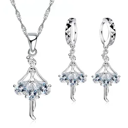 925 Sterling Silver Stamped Bridal Jewelry Sets Cute Dancing Girl Shape CZ Crystal Women Girls Engagement Anniversary Wholesale