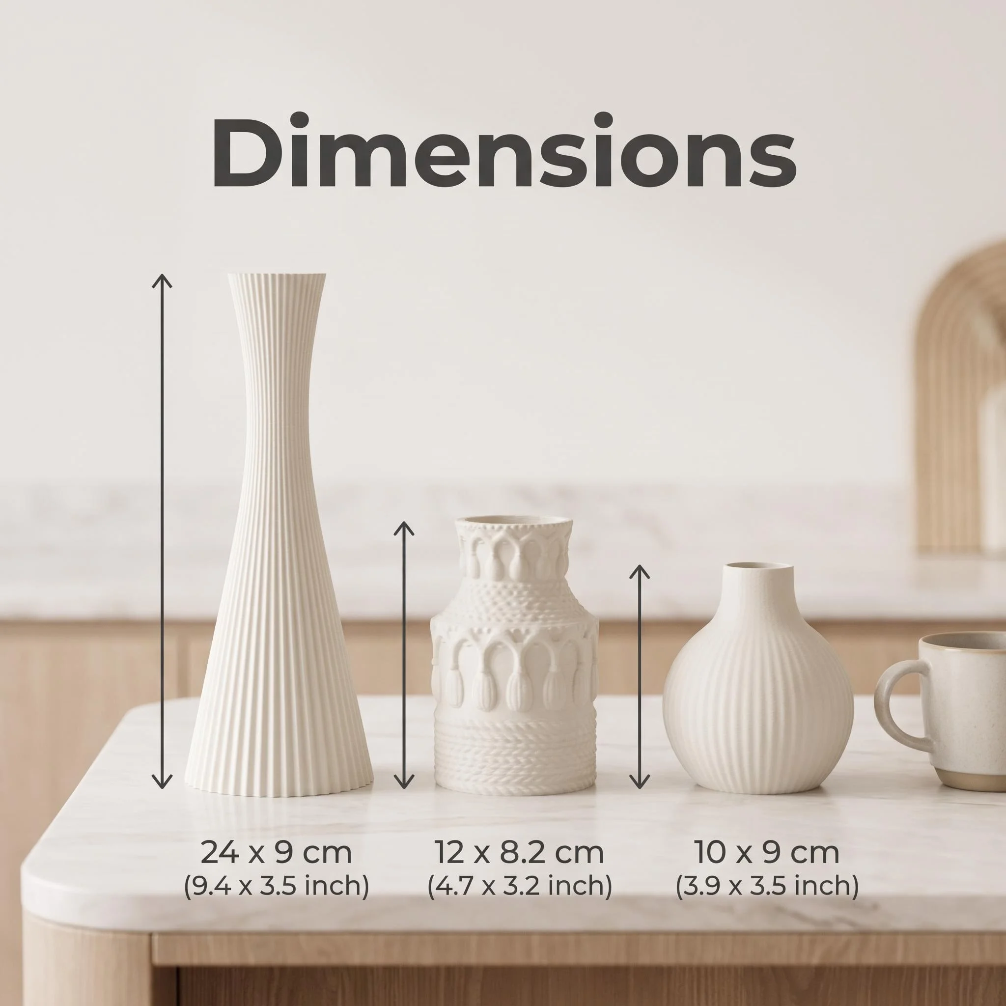 3-Piece Set of Textured Embossed Vases, 3D Printed Pla Matte Nordic Minimalist Style Vases, Decorative Dried Flower Pieces, Perf