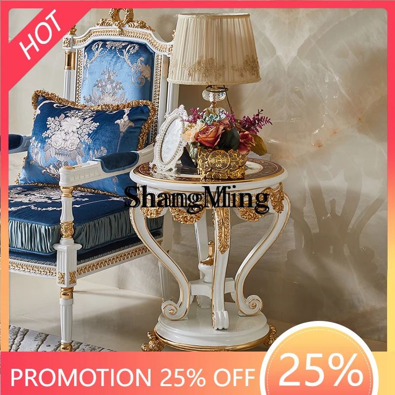 

CL small round table, full solid wood carved sofa, corner table, living room