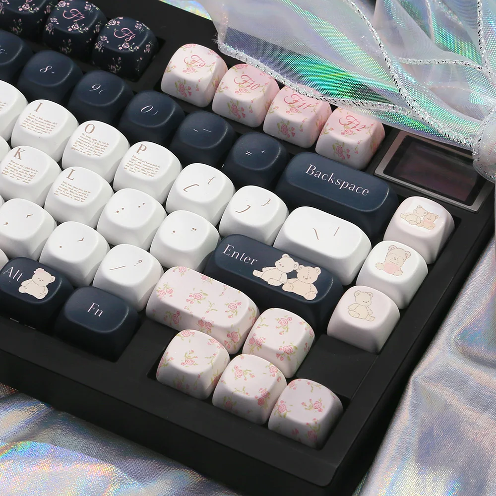 Copritasti con profilo MOA rosa bianco simpatico orso fiore 129 tasti PBT Cartoon Keycap adatto per tastiera meccanica