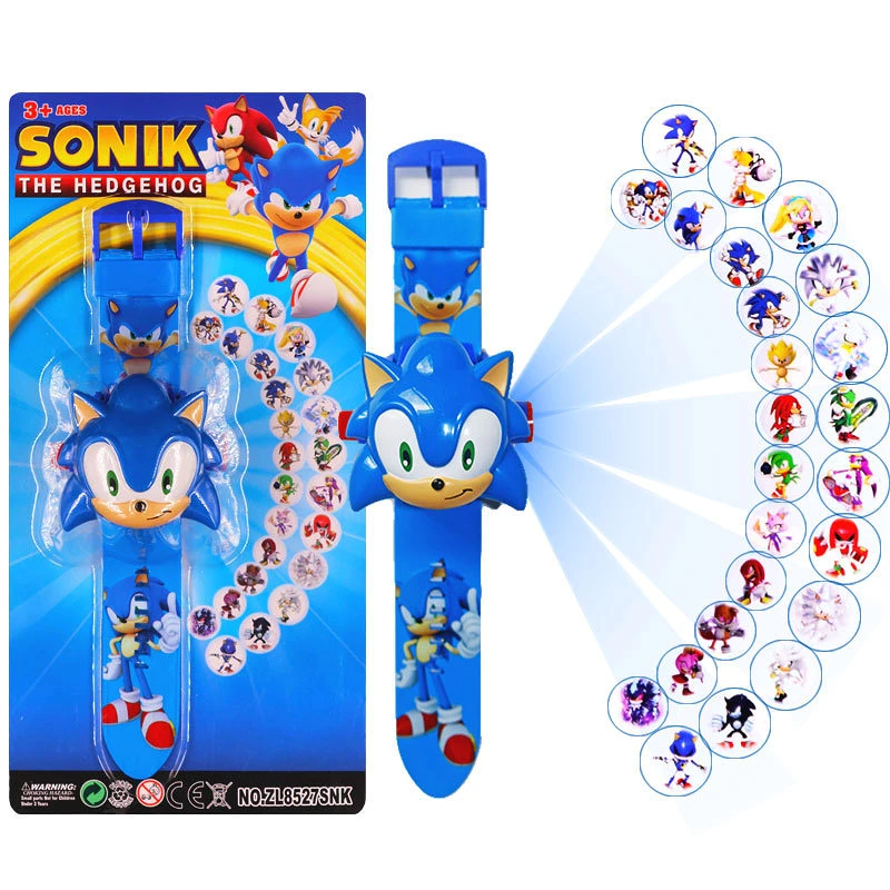 Sonic Hedgehog Cartoon 24 Pattern Projection Watch Children's Flip Toy Watchs Anime Electronic Clock Projector Toy Birthday Gift