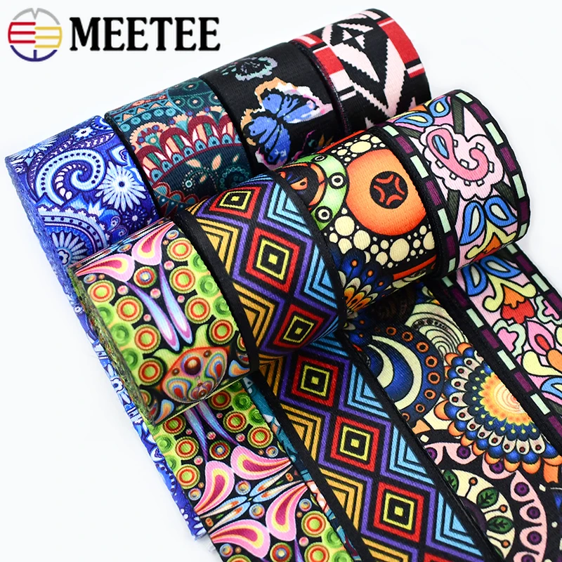 1/2Meters Meetee 38/50mm Ethnic Nylon Webbing Tapes Jacquard Ribbon Bag Strap Belt Decor Satin Tape Lace Trim Sewing Accessories