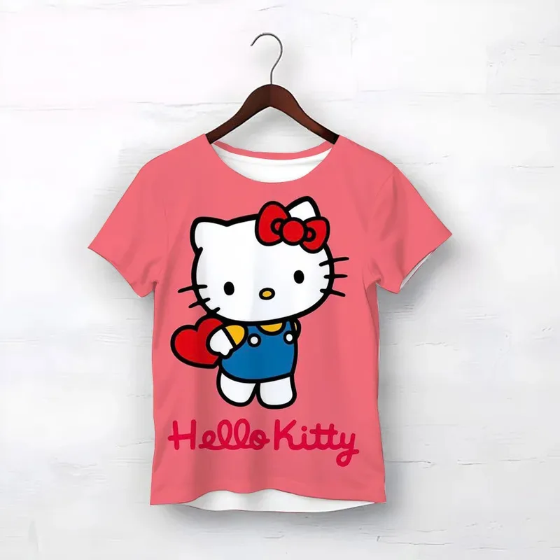مرحبا كيتي وصديق الكرتون المطبوعة تي شيرت الصيف ملابس الأطفال س الرقبة 2 إلى 8 سنوات الاطفال الحيوان الفتيان قصيرة الأكمام بلايز