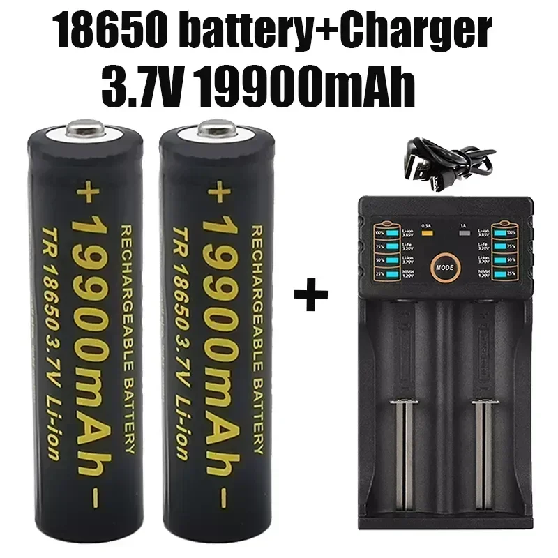 Baterias de lítio recarregáveis para lanterna, 100% nova bateria, 201 carregador, 3.7V, 19900 mAh, 18650