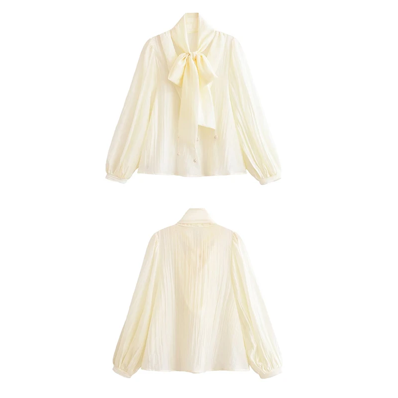 Guobioziy Women's Ribbon Scarf Long-Sleeve Shirt 2026 Spring and Autumn New Style European Daily Casual Fashion Trend Fresh wear