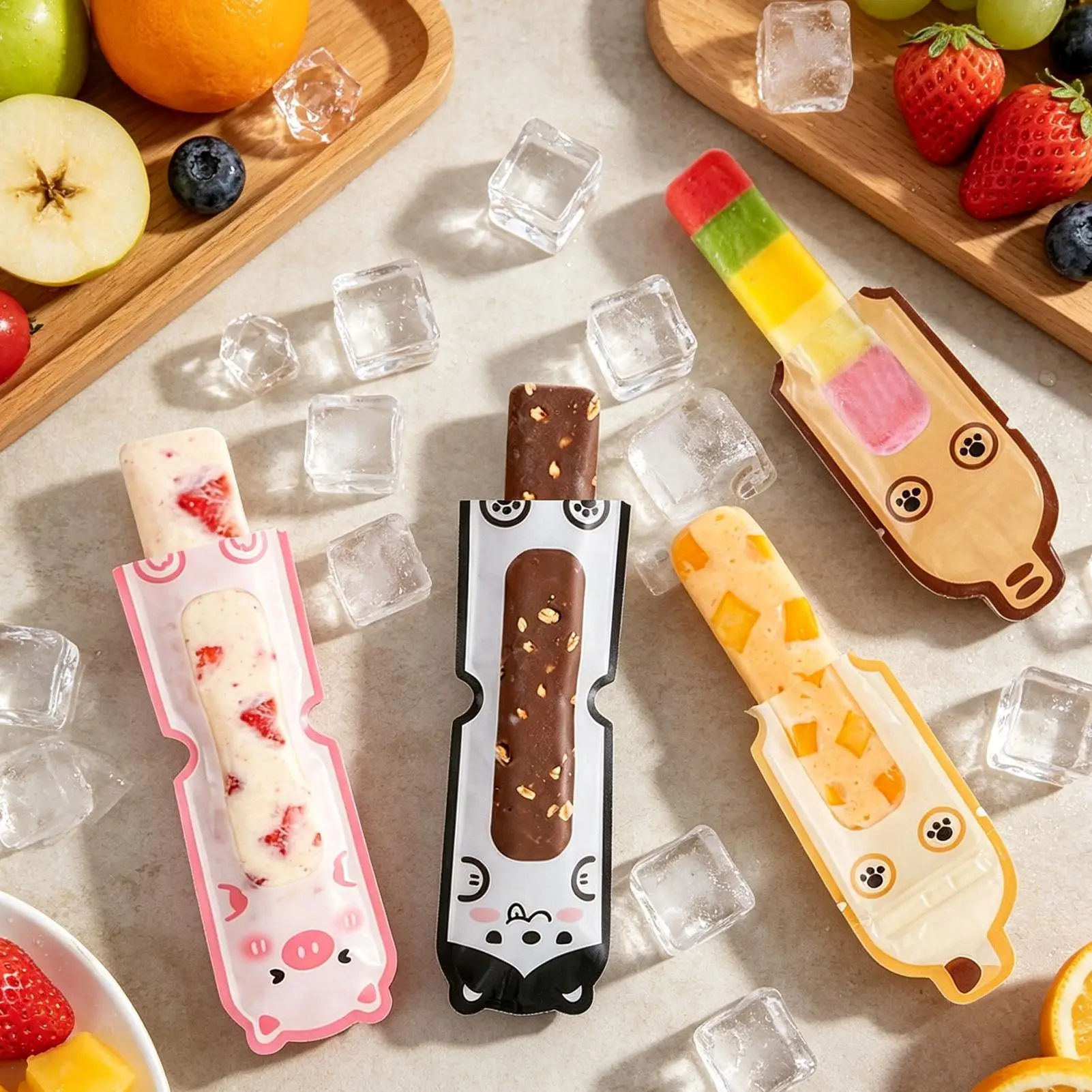 Disposable Self Sealing Ice Cream Bags, Practical Frozen Drink Storage Pouch, Multi Purpose Packing Bag for Household Snack Make