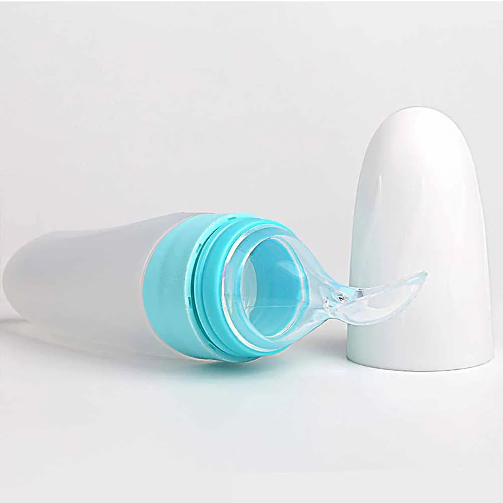 

1 шт., силиконовая детская бутылочка для кормления с ложкой, сжимаемая кормушка для детского питания для пюре, молока, хлопьев, тренировочная рисовая ложка, детская