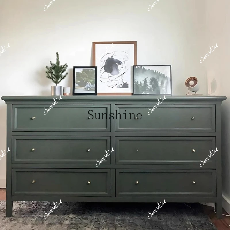 

Solid wood chest, bedroom storage, living room against the wall, French simple light luxury dining side cabinet FT