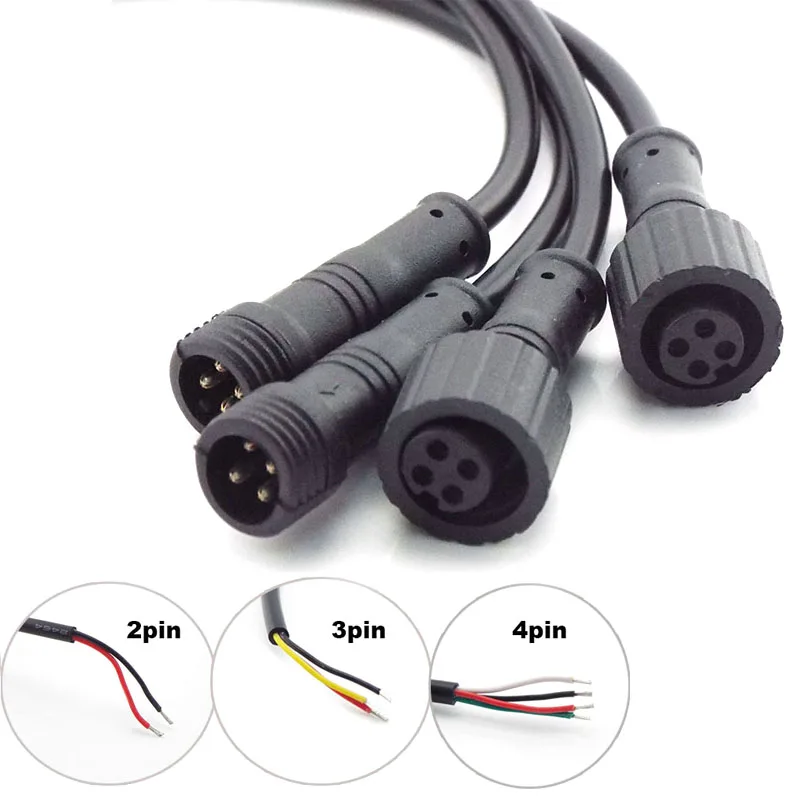 2Pin 3Pin 4Pin 3A Power Cable  Male Plug Female Jack Adapter Connector Wire 500V Connector Cords IP65 Waterproof For LED Strips