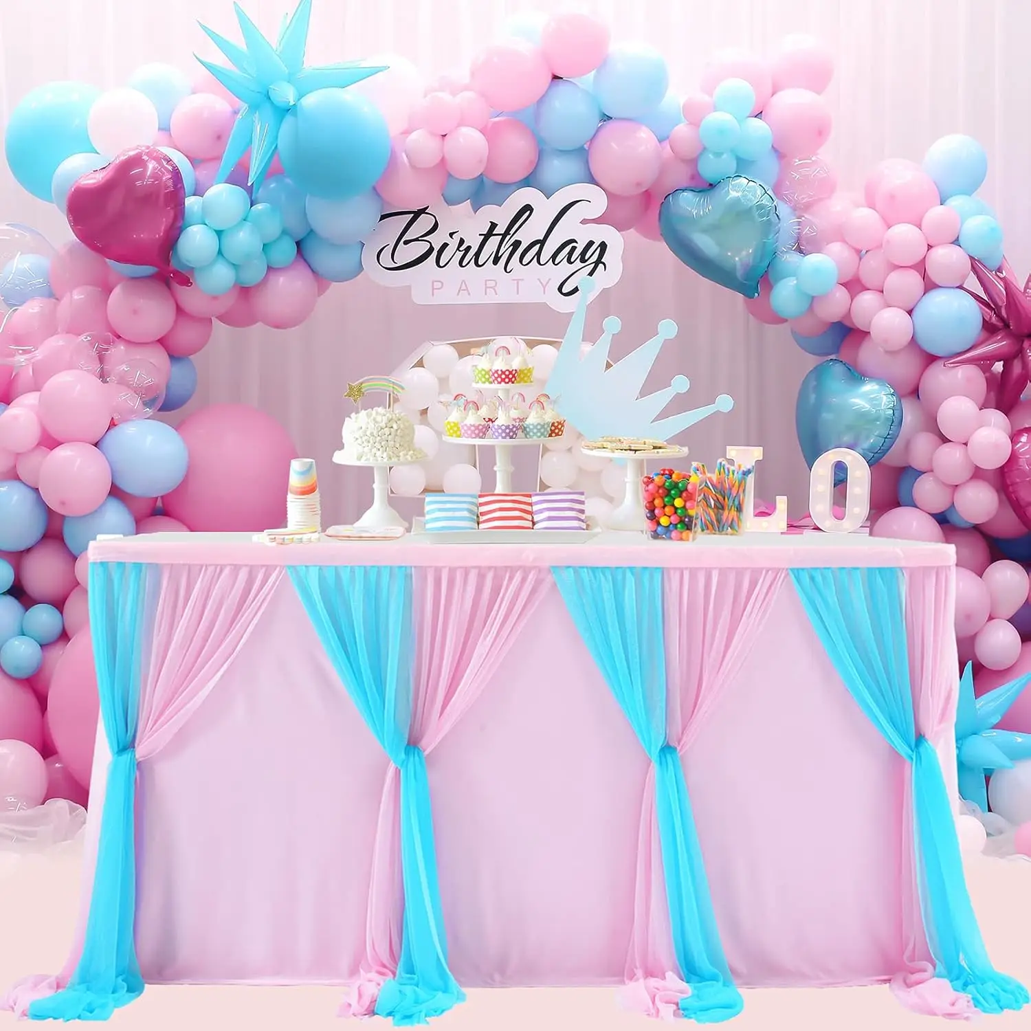 Pink and Blue Table Skirt Tulle Tutu Table Cloths Cover for Baby Shower Birthday Party Dessert Buffet Banquet Table Decorations