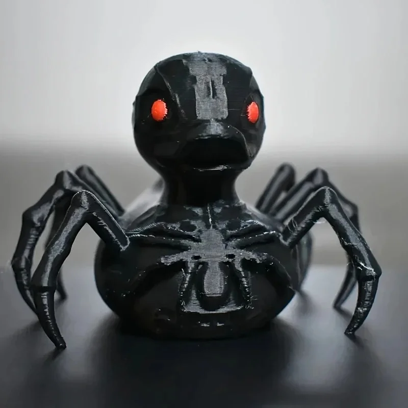 2pcs Halloween Black Spider-Duck Hybrid Ornament 3D Printed Creepy Crawling Animal Figure Desktop Decoration Scary Prank Gift