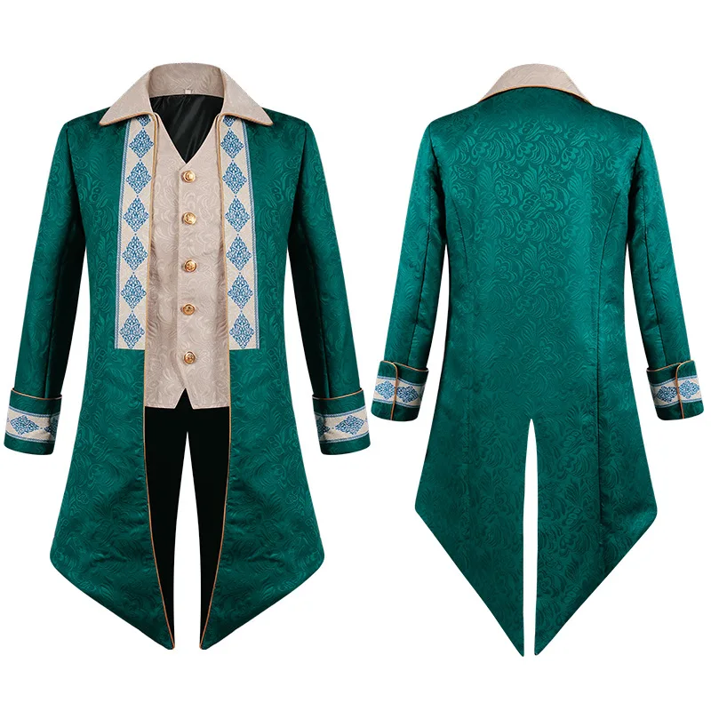 

Medieval Victorian Nobleman Green Tailcoat Adult Men's Steampunk Gothic Coat Halloween Party Renaissance Frock King Prince Cos