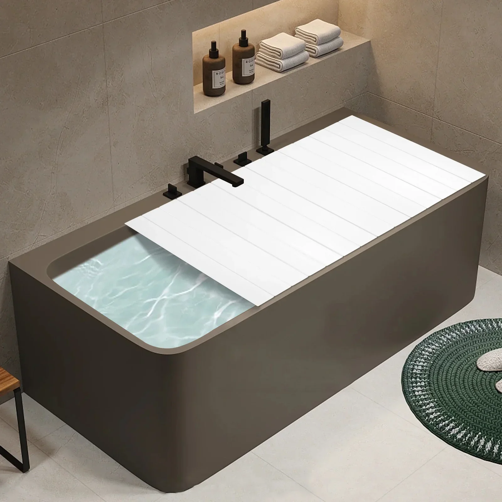 

%a Foldable Bathtub Cover High-Quality Material PVC Bathtub Tray Easy To Store Smooth Edge Keep Water Warm for Salons/Hotels/H