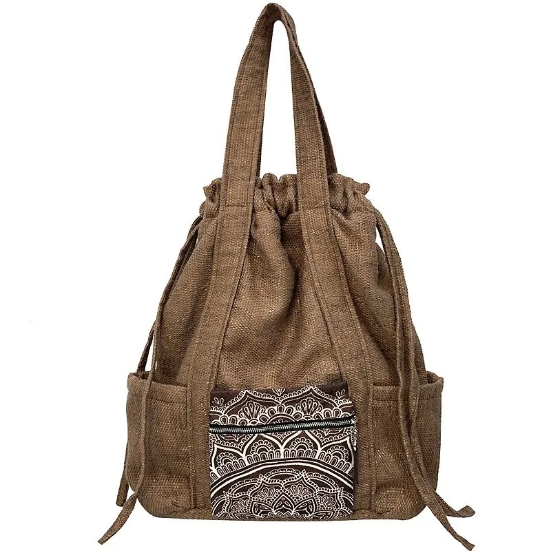 Chinese Bohemia Chic travel Cotton Linen embroidery canvas drawstring backpack ethnic bag schoolbag travelling bag Hiking bag