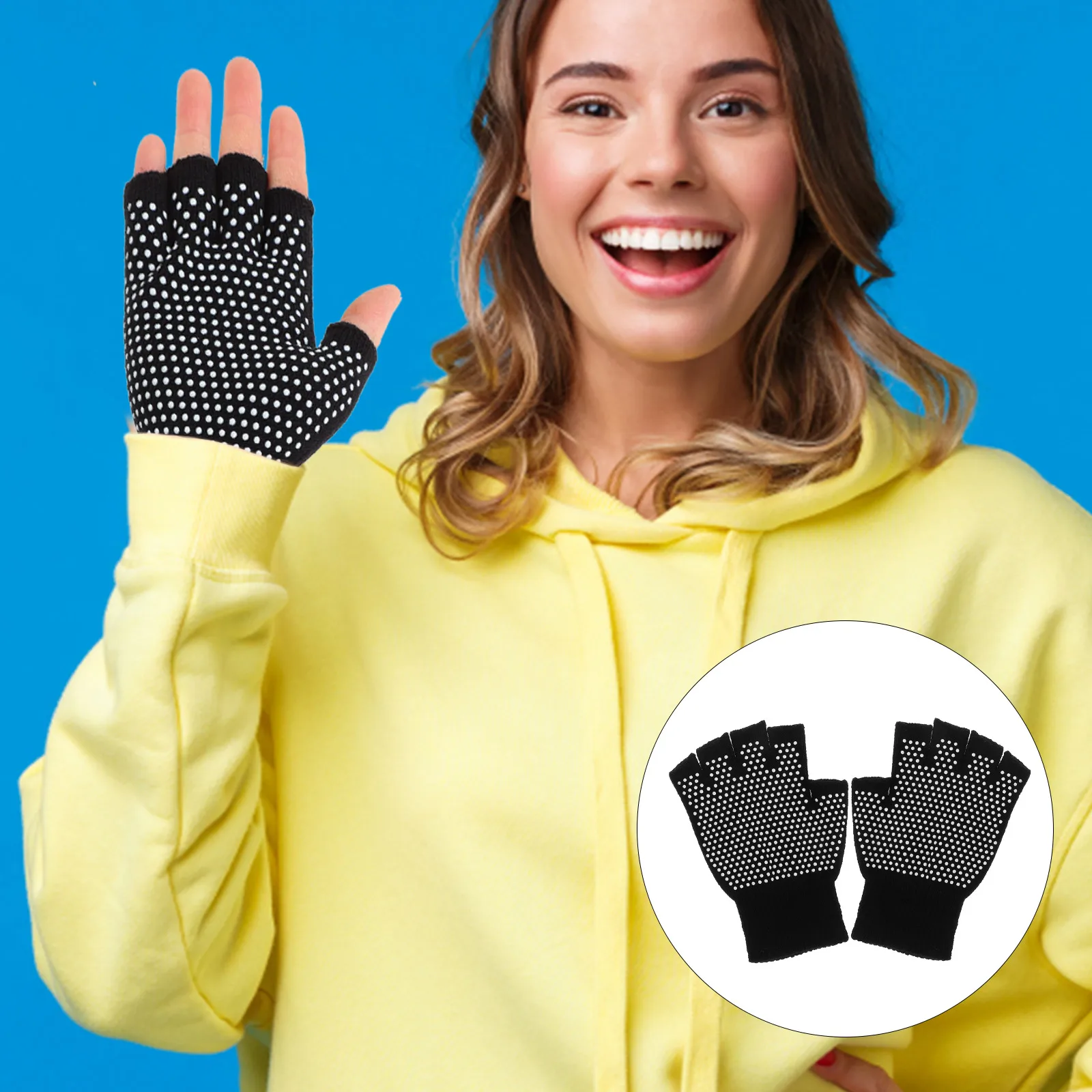 

1 Pair Finger Cotton Knitted Fitness Cotton For Sports Workout Black Fingerless Non-Slip Gloves Fingerless Gloves