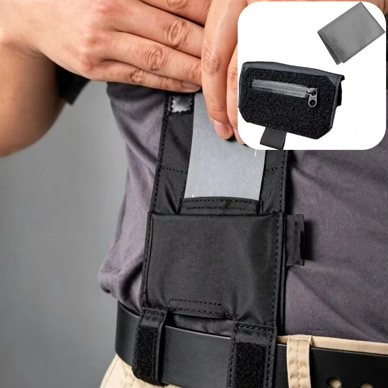 Anti-Theft Hidden Travel Waist Pouch Blocking Passport Holder with Hook & Loop Patch Panel EDC Belt Bag for Cash Cards Documents