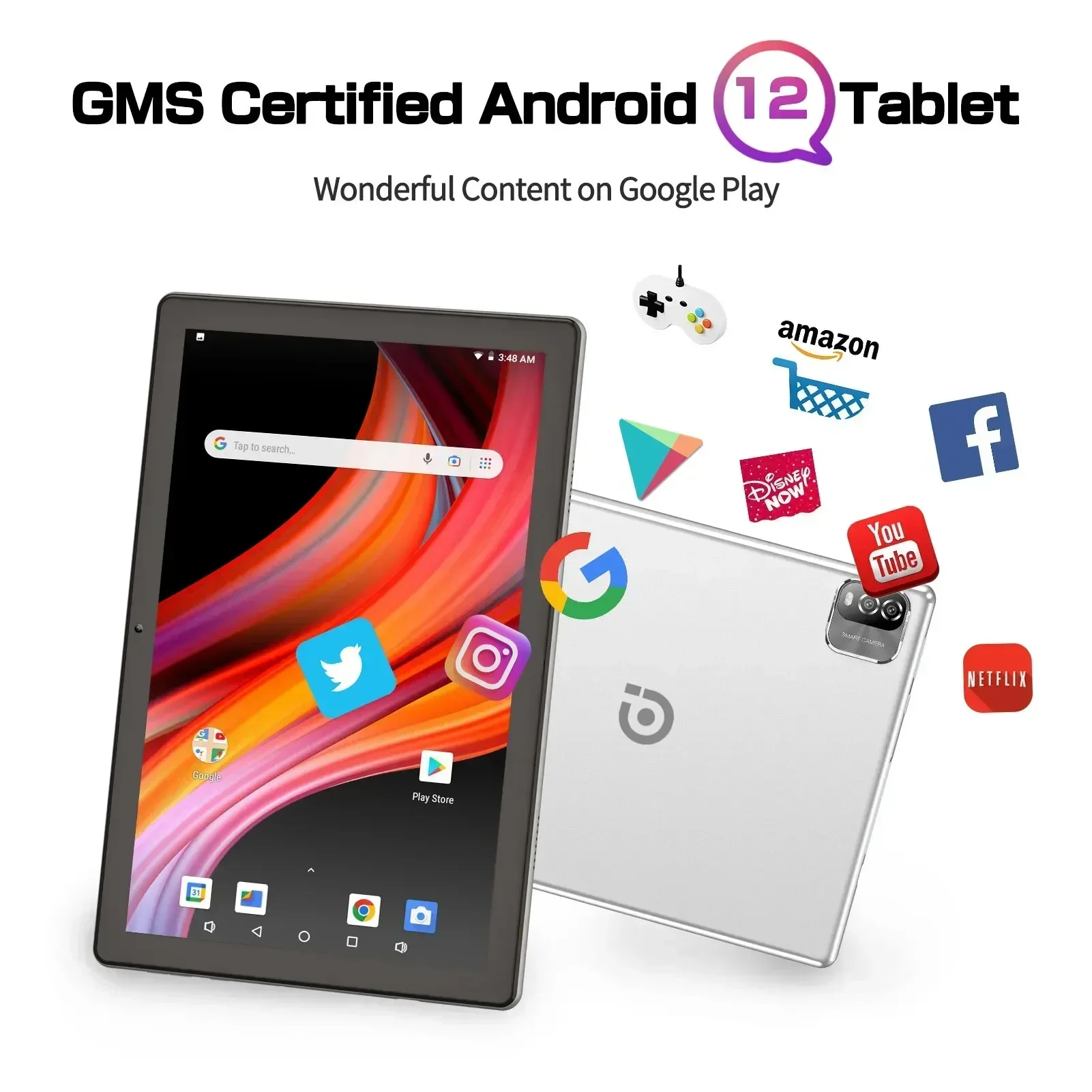 ITOM-Tablette Android 12 de 10.1 Pouces, 3 Go de RAM, 64 Go de ROM, Processeur Core Dean, WiFi 6, GPS, Écran HD IPS, Caméra Arrière 8.0 MP