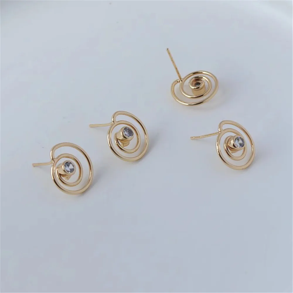 

Mosquito Coil Inlaid with Zircon 925 Silver Needle Stud Earrings, DIY Jewelry Earrings, 14K Gold, 13mm