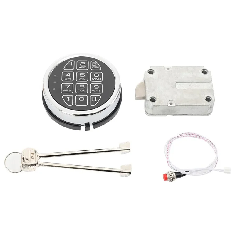 B08B-Replacement Electronic Safe Lock With Solenoid Lock & 2 Override Keys,Chrome Keypad Security Fireproof Safe Box And More