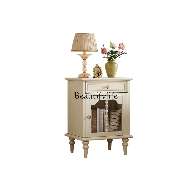 

French Cream Style Solid Wood Bedside Table Home Bedside Storage Cabinet