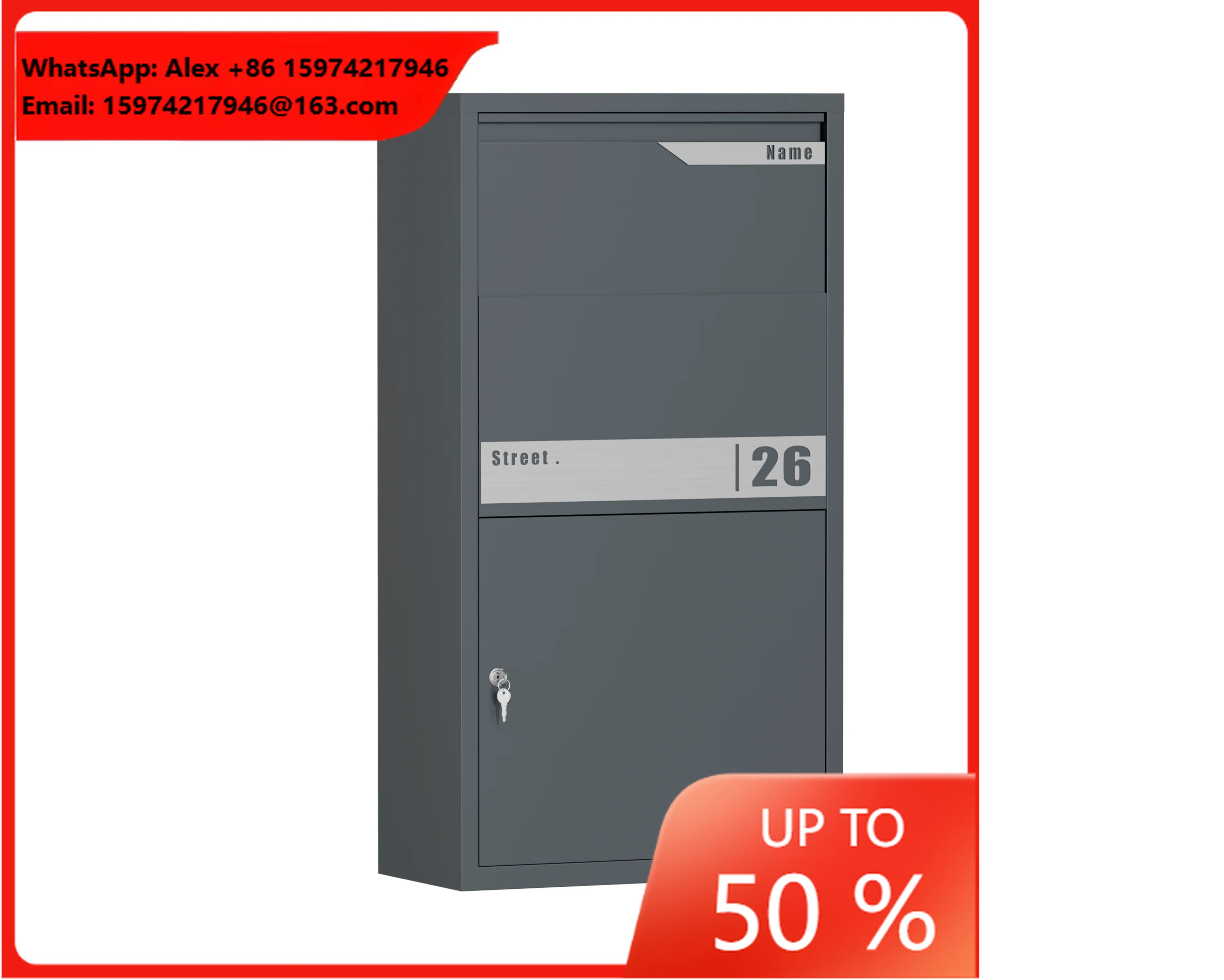 Iron Residential Mailbox Secure Self-Pickup Parcel Delivery Drop Box Steel Freestanding Porch Mailbox