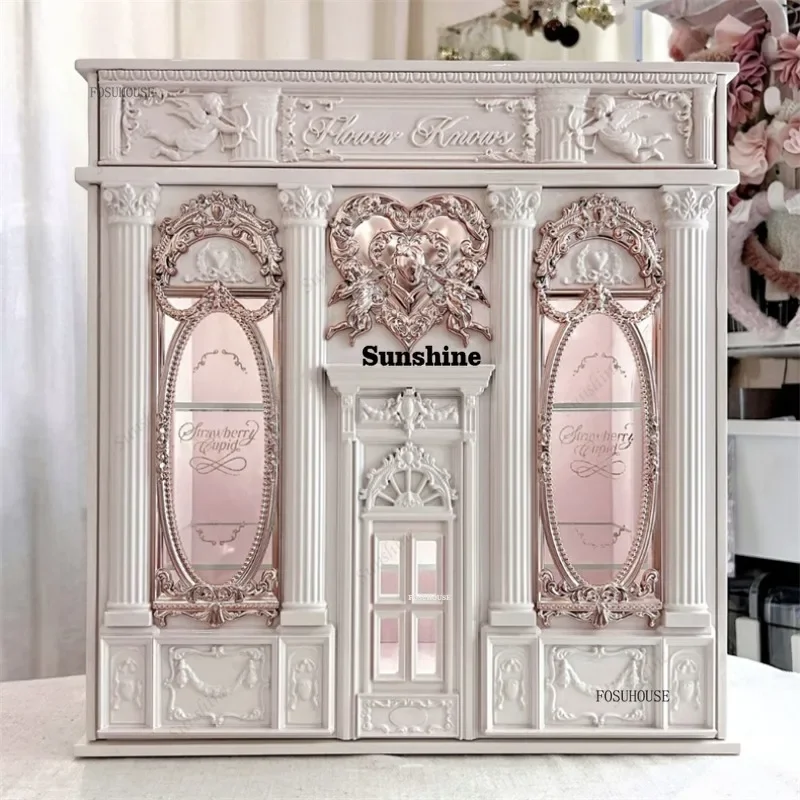 Sweet Retro Makeup Organizers Carving Storage Cabinets Luxury Vanity Organizers Designer Large Gift Cosmetic Boxs for Gift SY