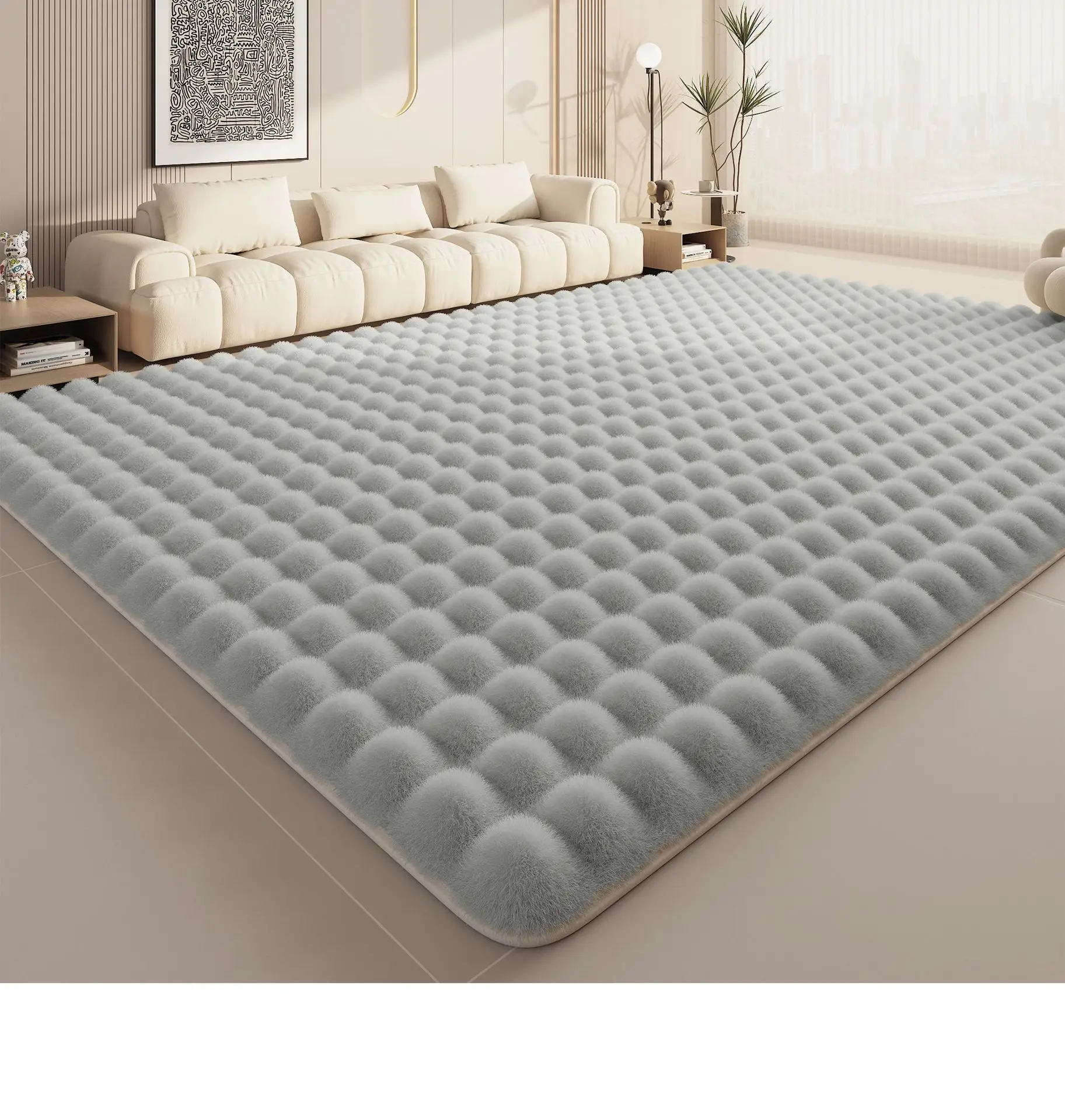 New Cream Style Solid Color Faux Rabbit Fur Rug Thickened Warm Carpet For Living Room Bedroom Bedside Non Slip Floor Mat