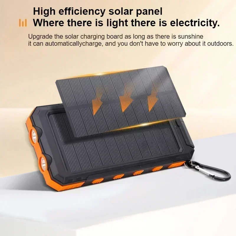 200000mAh Solar Power Bank Outdoor Large Capacity Fast Charging External Battery 2usb Waterproof PowerBank Flashlight for Iphone