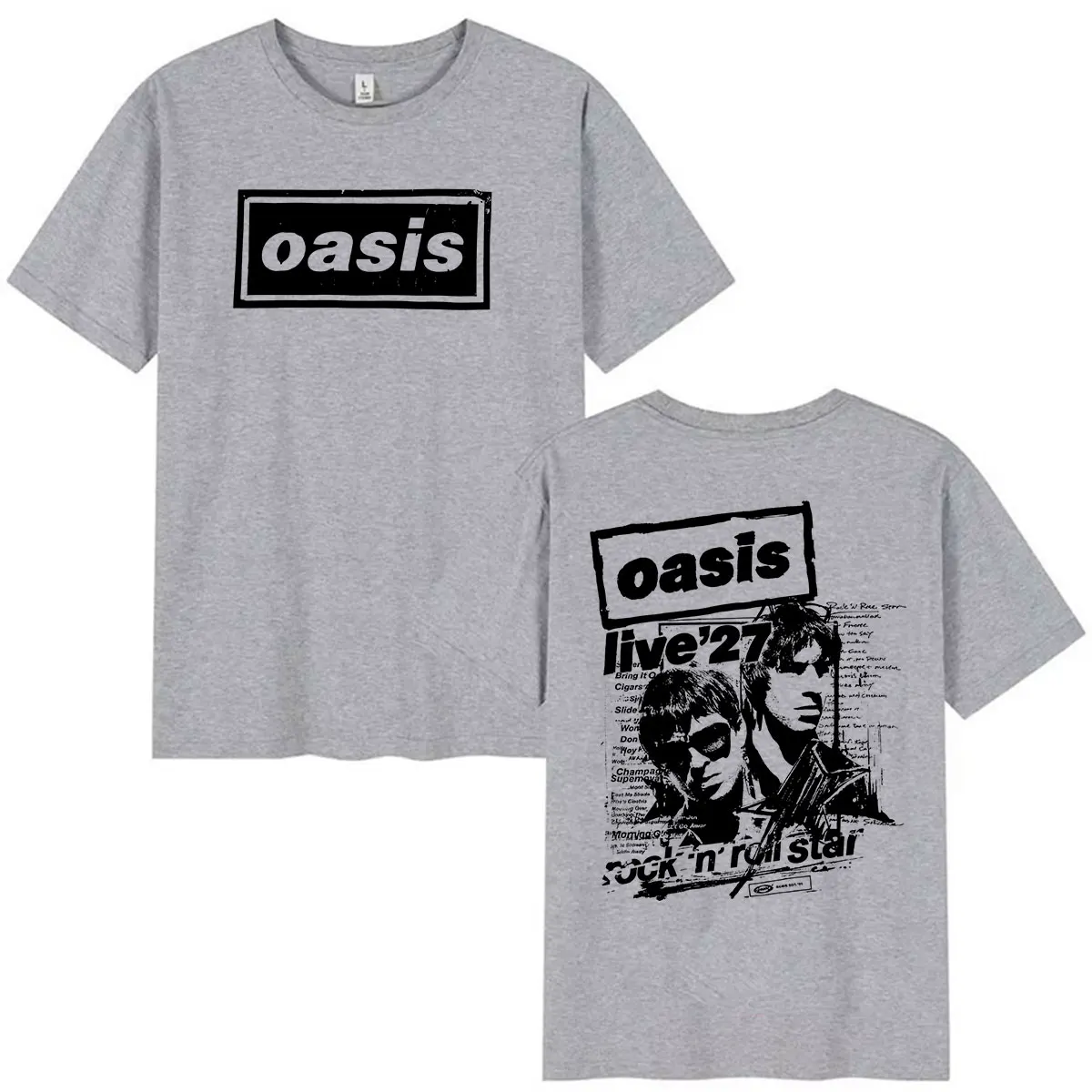 O-Oasis Band Live 2027 Tour Merch T-Shirt Herren Vintage Mode Oversized Baumwoll-T-Shirt Mann Hip Hop Punk Loose Kleidung T-Shirts – Detail 6