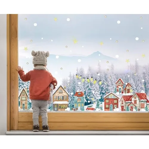 3msticker Christmas Snowy City New Year Kids Baby Room Sticker Set