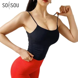 SOISOU Nylon Summer Top Women Sports Bra Tops For Girls Tight Elastic Double Layer Women's Underwear Bra Soft Cup 6 Colors