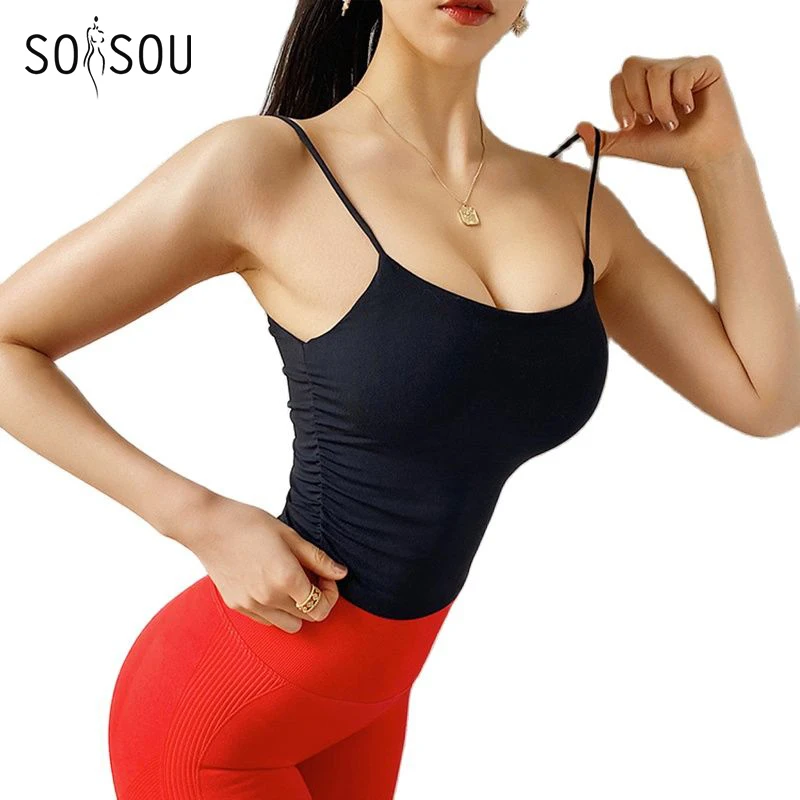 SOISOU Nylon Summer Top Women Sports Bra Tops For Girls Tight Elastic Double Layer Women's Underwear Bra Soft Cup 6 Colors