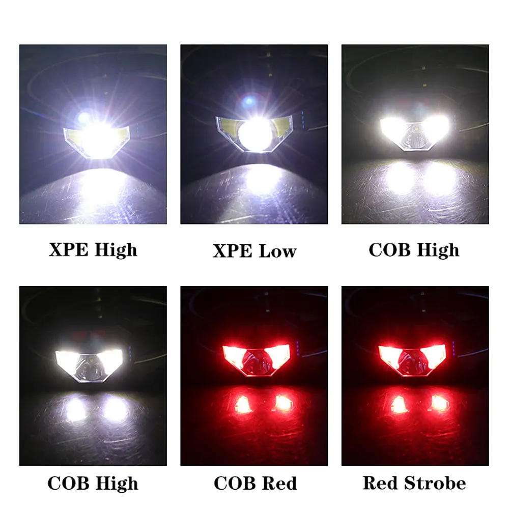 Imagem -04 - Farol Led Cob com Sensor de Movimento Usb Vermelho Branco Impermeável Lâmpada Principal Poderoso Mãos Livres Lanterna Flash Luz