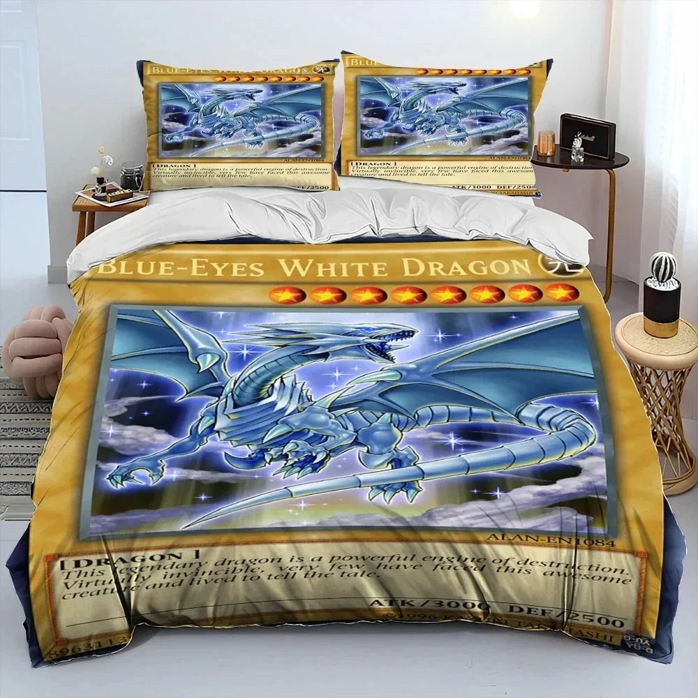 Set tempat tidur motif 3D yu-gi MONSTER CARD Anime, Set tempat tidur, selimut penutup, sarung bantal, sarung bantal ukuran king Queen, untuk anak laki-laki dan dewasa