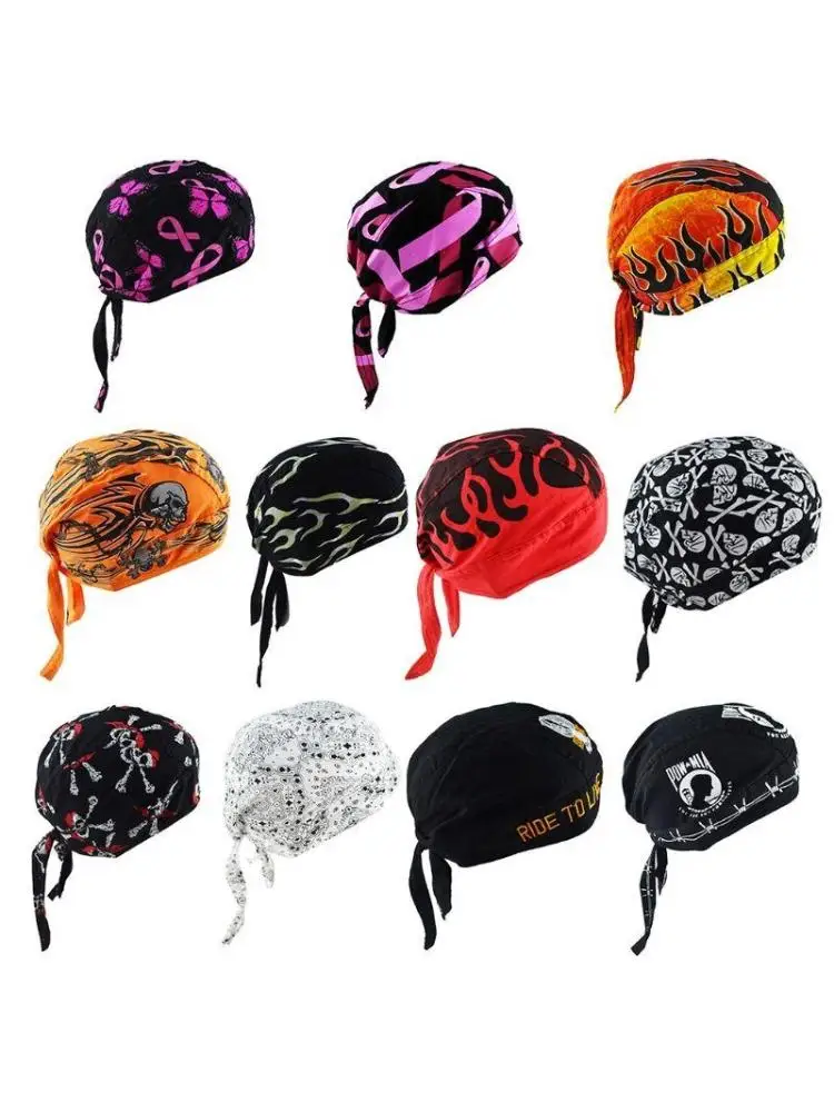 AliExpress NONE DXAA Head Wraps Cycling Skull Cap Beanie Motorcycle Helmet Liners Hip Hop Gothic Flame Skull Printed Pirate Hat Bandanas