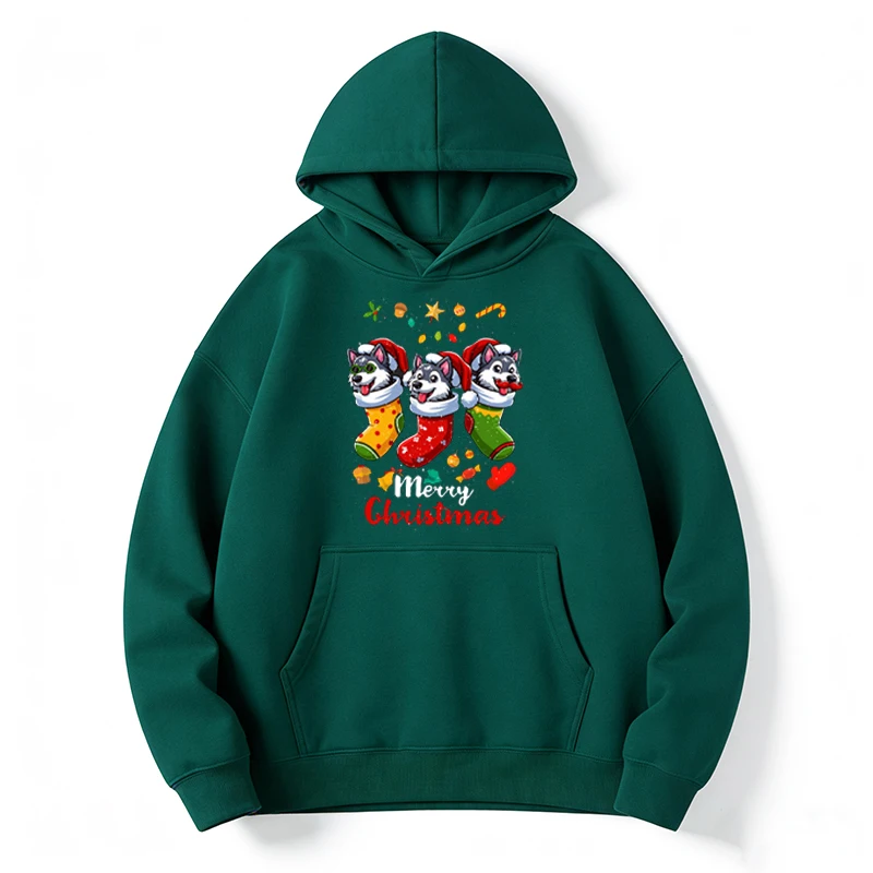 Husky Babbo Natale Calza natalizia Cane X-Mas Cani Felpa Felpa con grafica divertente Felpa con cappuccio Felpa con cappuccio natalizia divertente