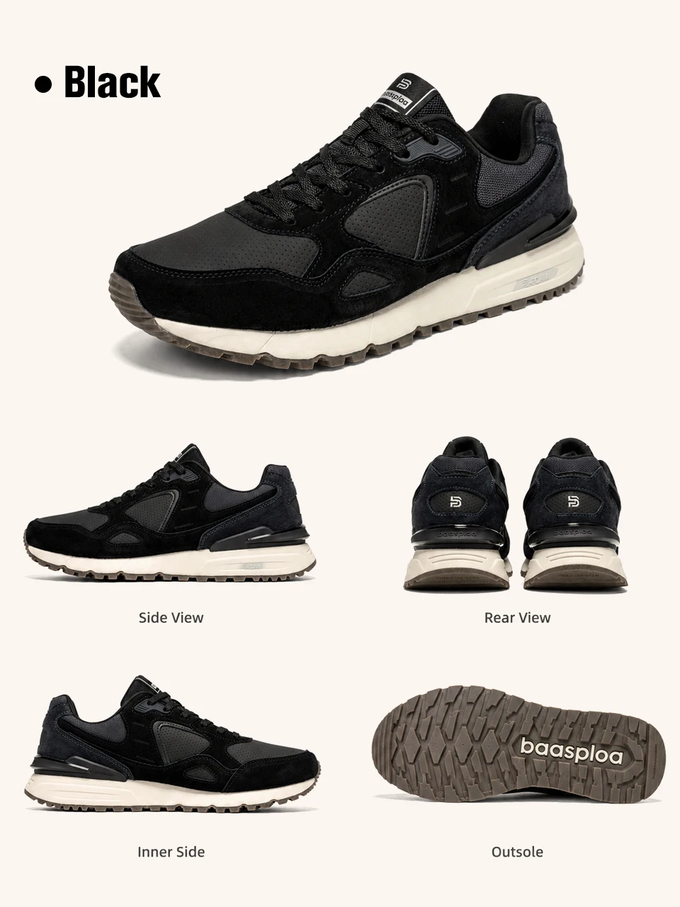 Baasploa Herren-Freizeitsneaker aus Leder, modische Turnschuhe für den täglichen Gebrauch, Lifestyle-Schuhe für Herren, neue bequeme Sportschuhe, rutschfest – Detail 15
