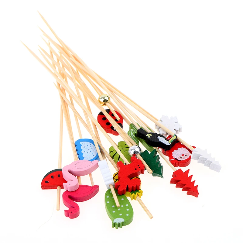 100pcs 12cm Heart Flower Bamboo Pick Buffet Cupcake Fruit Fork Party Dessert Salad Sticks Cocktail Skewer For Wedding Decoration