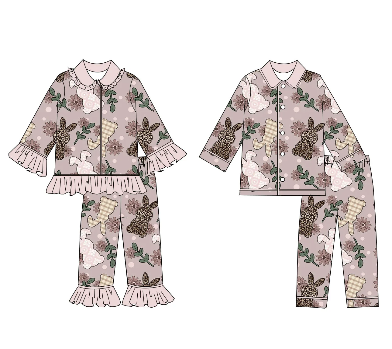 لا موك أرنب وبيضة طباعة عيد الفصح جديد الخريف والشتاء الرجال والنساء منامة بأكمام طويلة بوتيك بالجملة. #1