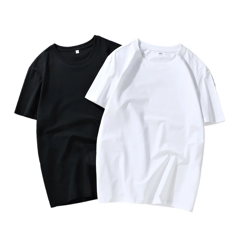 Pack of 2 100% Cotton Casual Solid T shirts High quality Men's and Women's Short Sleeve Tees Breathable Loose O-Neck Couple Tops