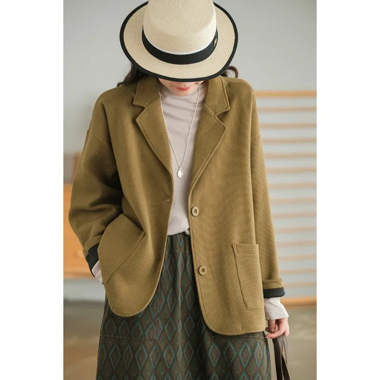 Loose Long Sleeve Women's  Jacket Autumn 2025 New Style Casual Cotton Fashion Outerwear Short Length Suit Collar