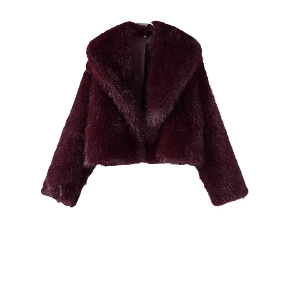 Women Solid Faux Fur Coats Short Fleece Jackets Turn Down Collar Long Sleeves Single Button Straight Casual 2026 Autumn Winter