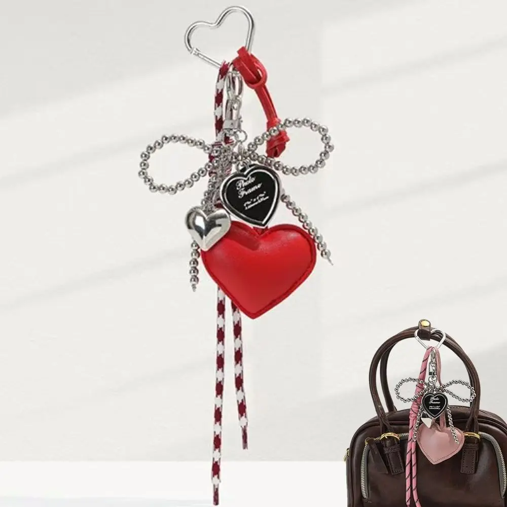 Fashion Charm Tassel Love Heart Pendant Creative Handmade Pearl Bow Keyring Cute Glossy Pendant Keychain Bag Accessories