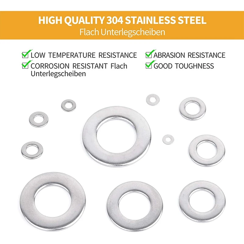 Flat Washers - 1080PCS Flat Washers 11 Sizes Stainless Steel Flat Washers And Lock Washers Washer Assortment Set