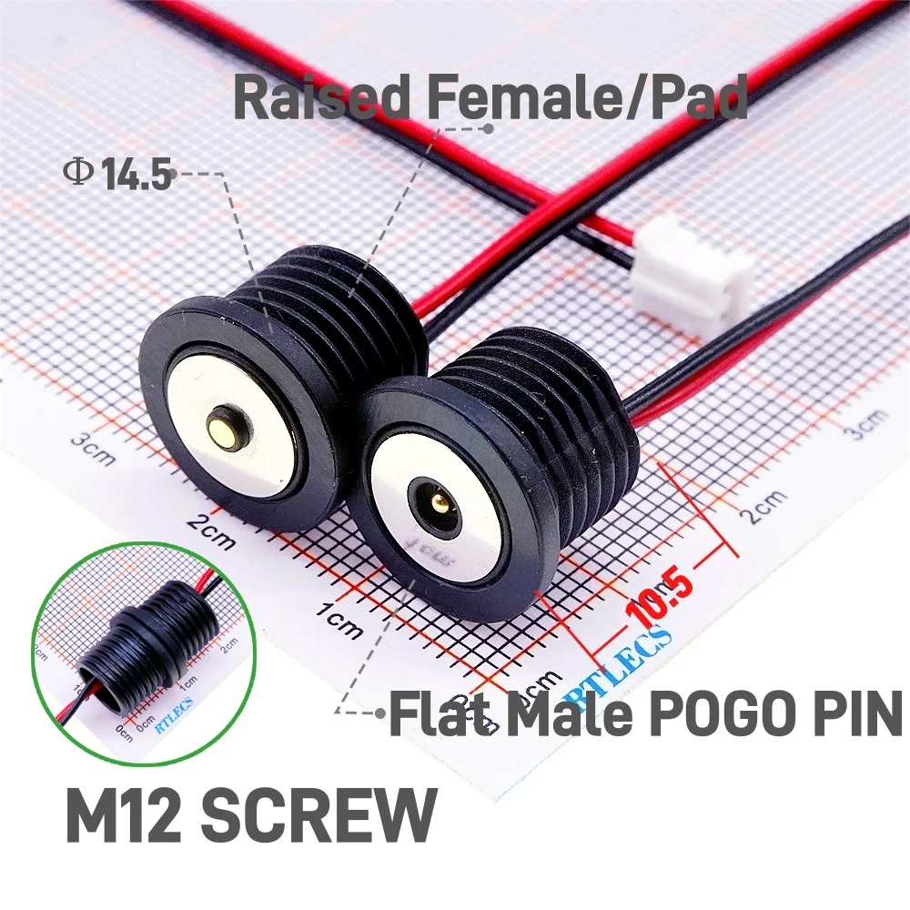 1 Set Hight Current Pogo Pin Magnetic Connector Spring-Loaded USB Cable Threaded M8 M12 Power Charge Waterproof Pad 3A 12V