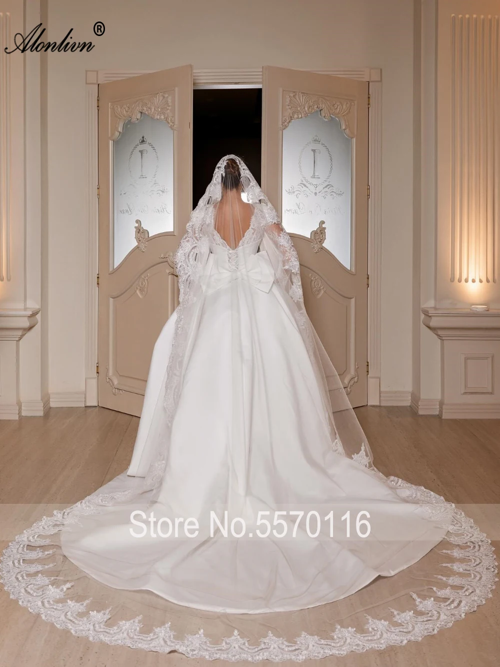 Alonlivn Custom Made Luxury Appliques Lace Mermaid Wedding Dresses Beading Pearls V-Neck Full Sleeves 2 In 1  Bridal Gowns