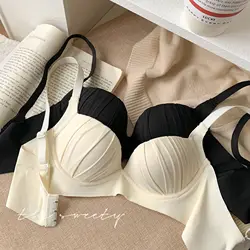 Underwear Women's Small Breasts Push Up To Show Big Breasts White Sexy Bra Top-Up Anti-Sagging Seamless No-Wire Bra