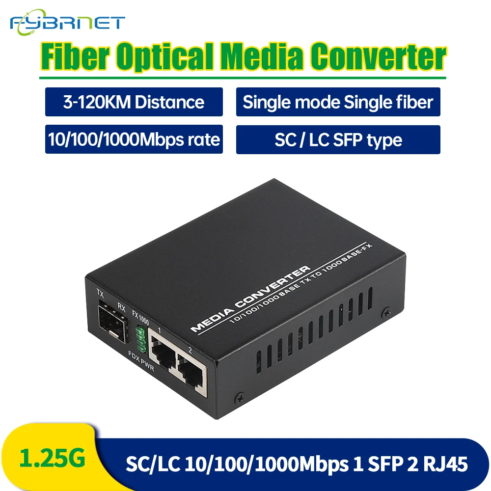 SFP 1.25G Fiber Media Converter 1SFP 2RJ45 Fast Ethernet RJ45 to SFP Fiber Gigabit Media Converter G1F2E