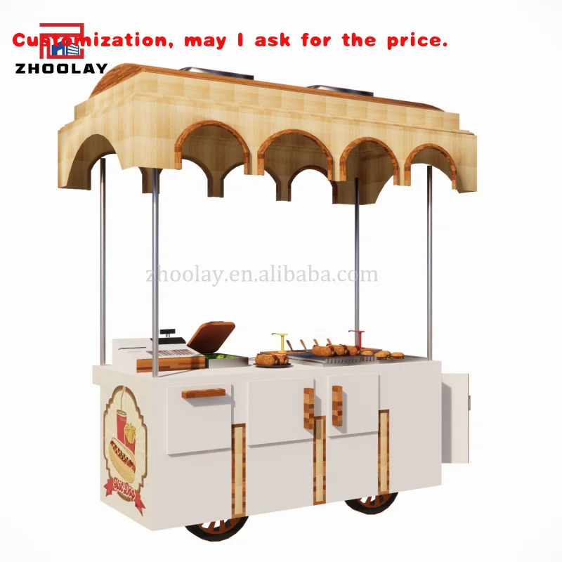 custom.Outdoor Snack Mobile Market Stall Cart Selling Business Shop  Long Fries Handcart Street Fast Food Trolley With Wheels