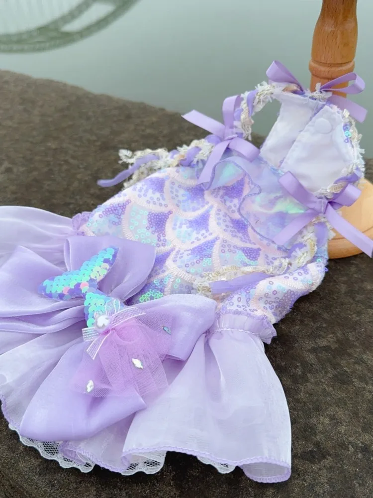 Fancy 2024 Puppy Dress,mermaid Pet Party Costume,Cute Summer Dress for Small Dog Cats,Dog Purple Dress Poodle Teddy Yorkshire